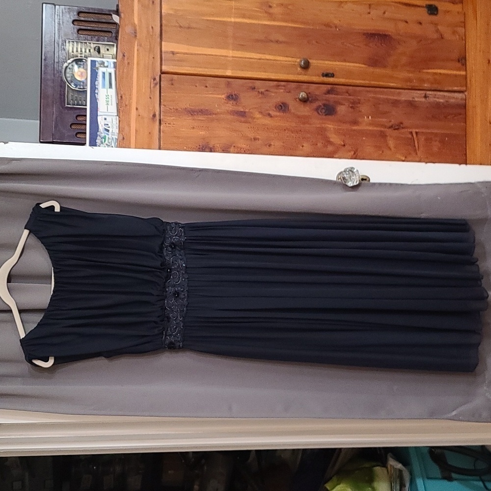 Alex Evenings Womens Formal Cocktail Dress Navy Beaded Waist Lined Sz 8 EUC READ
